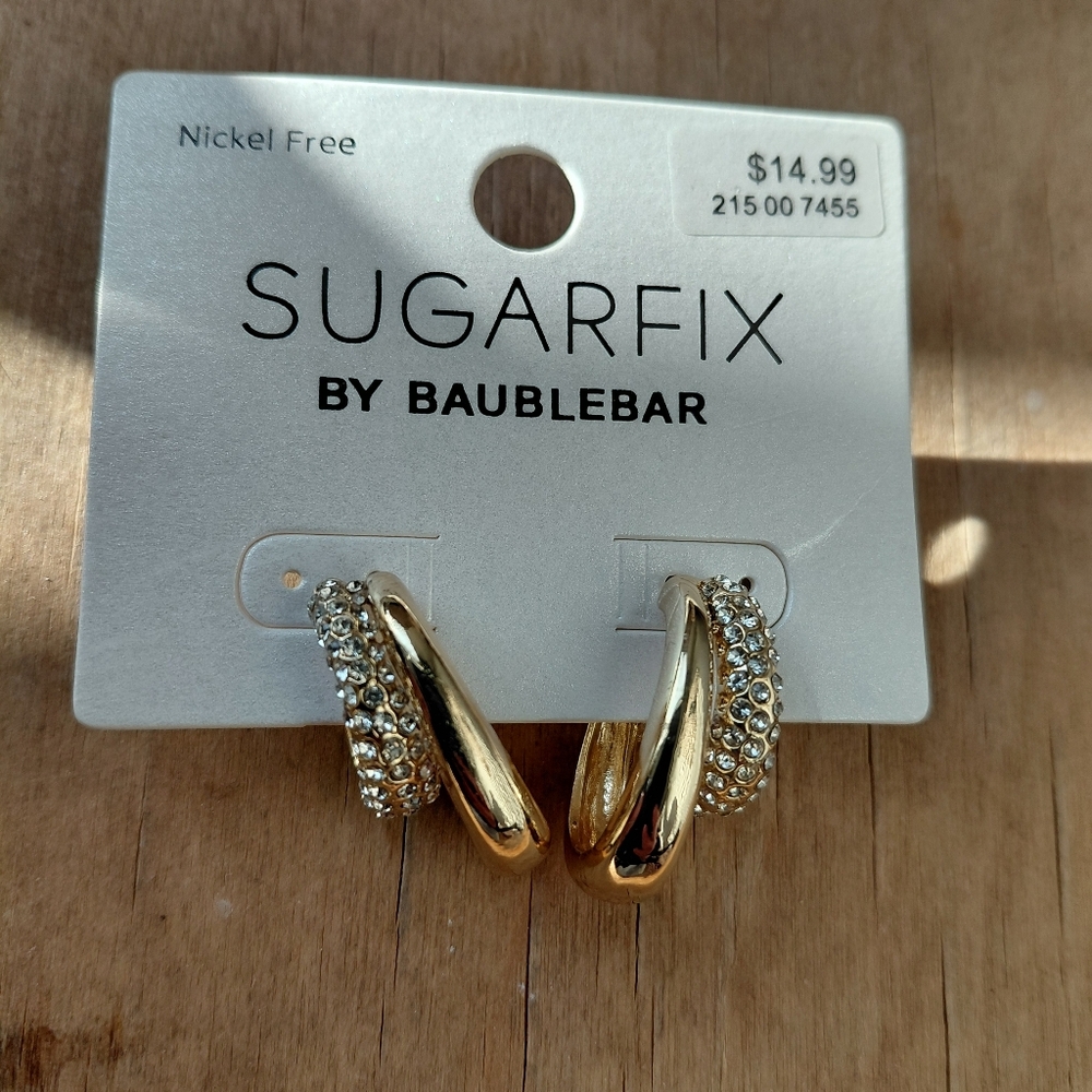 BaubleBar Gold and Silver Crystal Hoop Earrings NWT